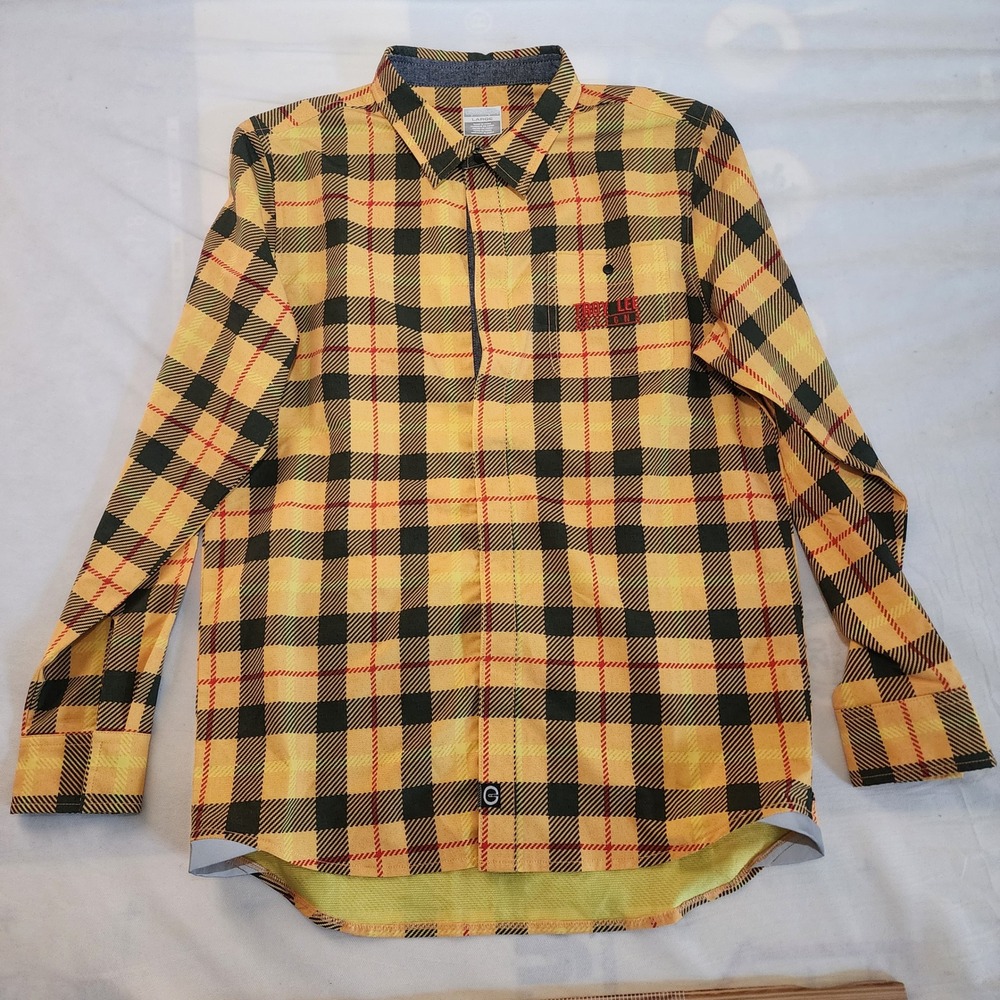 Troy Lee Designs Mens Yellow Plaid Technical Flannel Shirt Large MTB Rear Pocket
